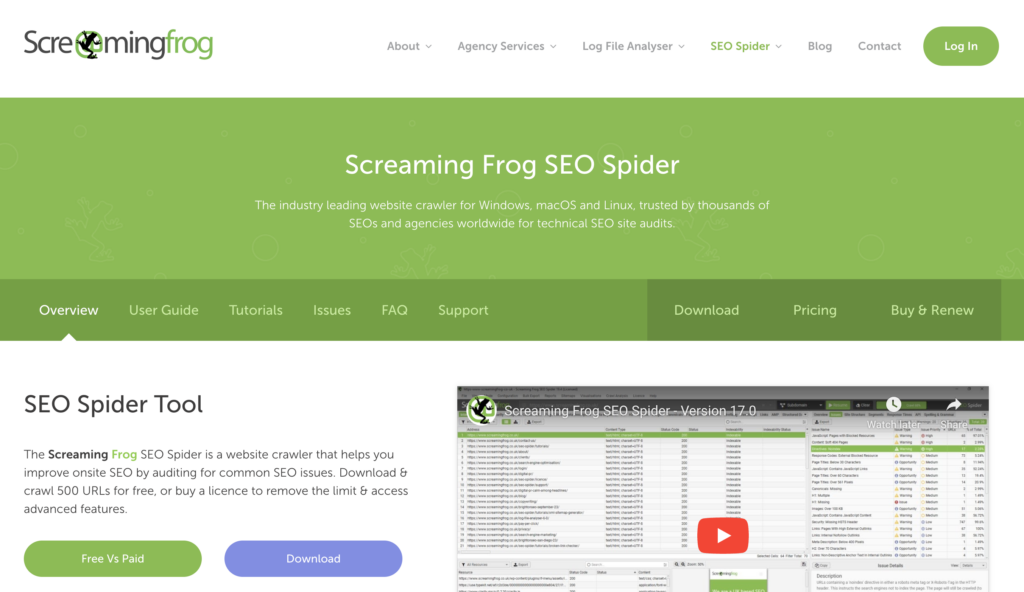 Strumenti di verifica del sito web di Screaming Frog per la SEO